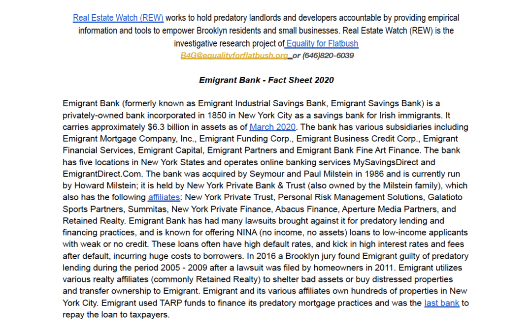 View/Share: Emigrant Bank Fact Sheet